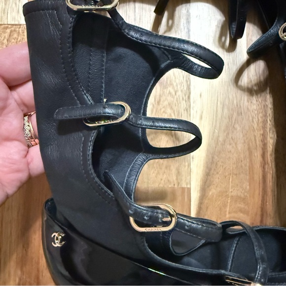 Chanel NEW IN BOX Buckle Gladiator Mid Calf Patent Leather Black Mary Jane Boots - Picture 11 of 12